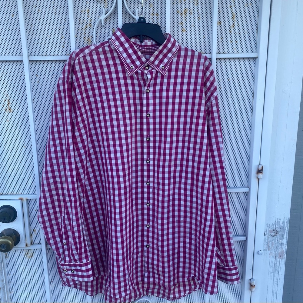 Arido men’s size 47 long sleeve button up shirt checked shirt 100% cotton